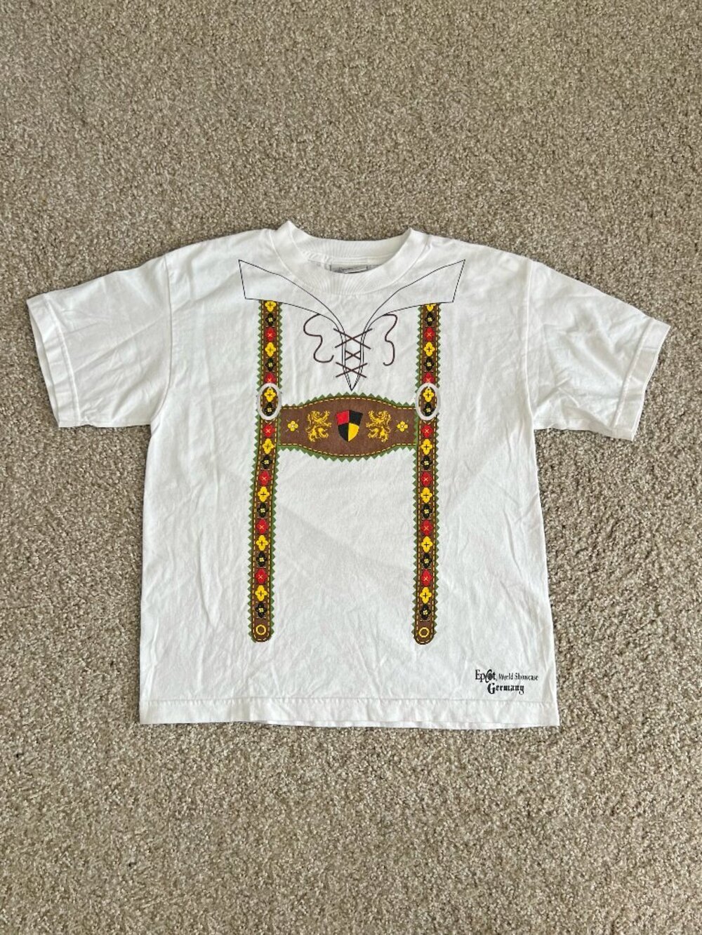 Y2K Disney World EPCOT Germany Lederhosen Youth T-Shirt Cotton Size L